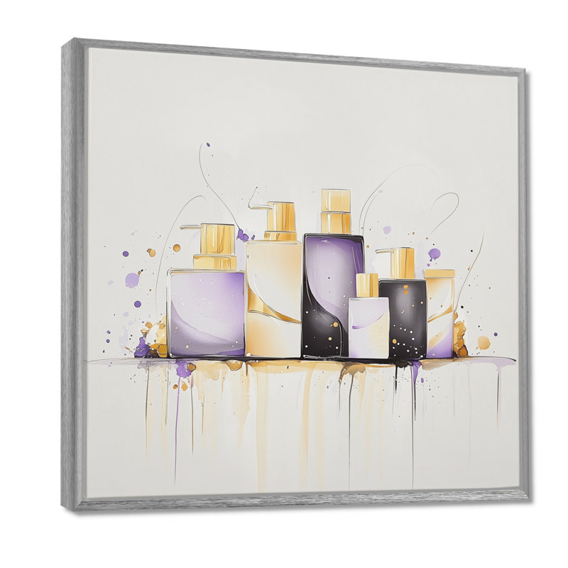 Impression sur toile mauve et noire - Articles de toilette, Impression dans un cadre flottant sans passe-parto, Argent argent
