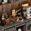 Garde-manger rustique de 70,87 po de hauteur avec lumières DEL et station de charge, armoire de rangement avec porte de grange coulissante et tablettes réglables-853721472