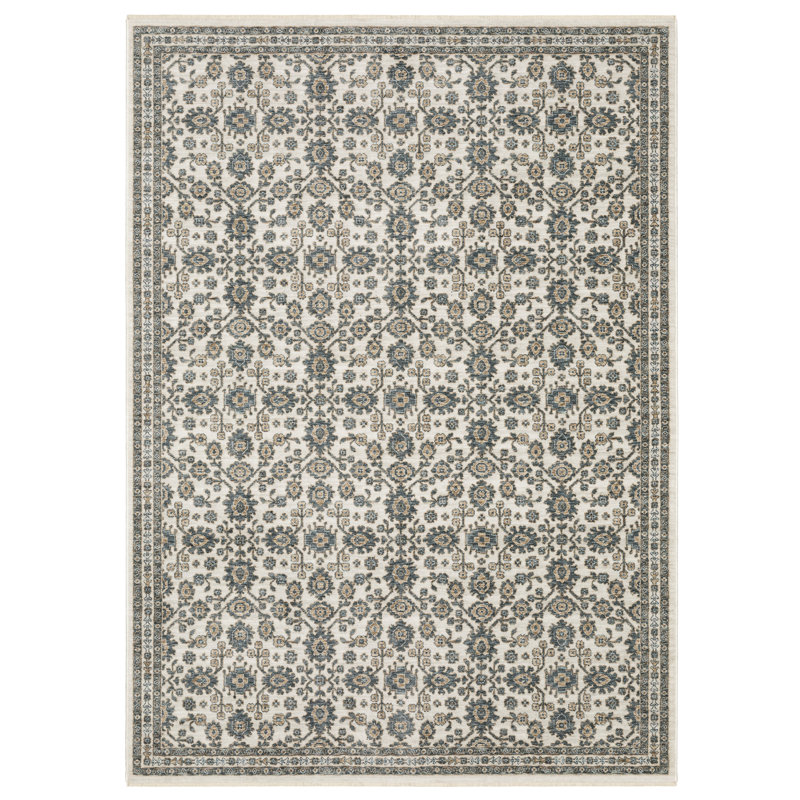 Ehlena Floral Oriental Ivory/ Blue Area Rug, Rectangle 3'3" x 5'