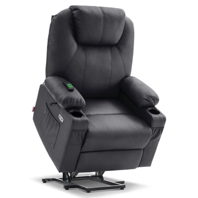 MCombo Large Lay Flat Dual Motor Power Lift Recliner Chair with Massage and Heat, USB Ports, Extended Footrest for Elderly People, Infinite Position, -  6160-7815BLK