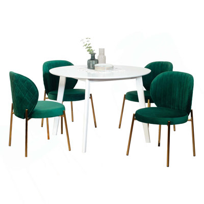 Ensemble de salle à manger 5 pièces Contemporary, table ronde blanche avec 4 chaises