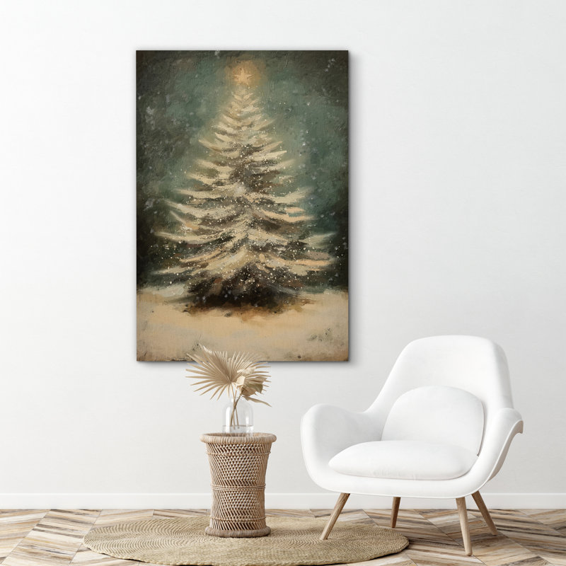«Vintage Green Christmas Pine Tree Snow Winter Holiday», reproduction d'art sur toile encadrée, H 48 po x l 32 po