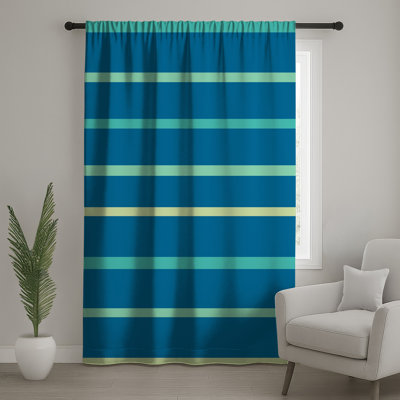 Blue Green Stripes Window Curtains, Stripes Sheer & Blockout Curtains - 1 Panel