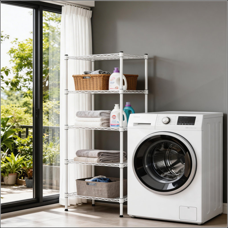 Étagère robuste à 5 niveaux en fil métallique réglable pour la salle de lavage, la salle de bain, la cuisine et les petits espaces