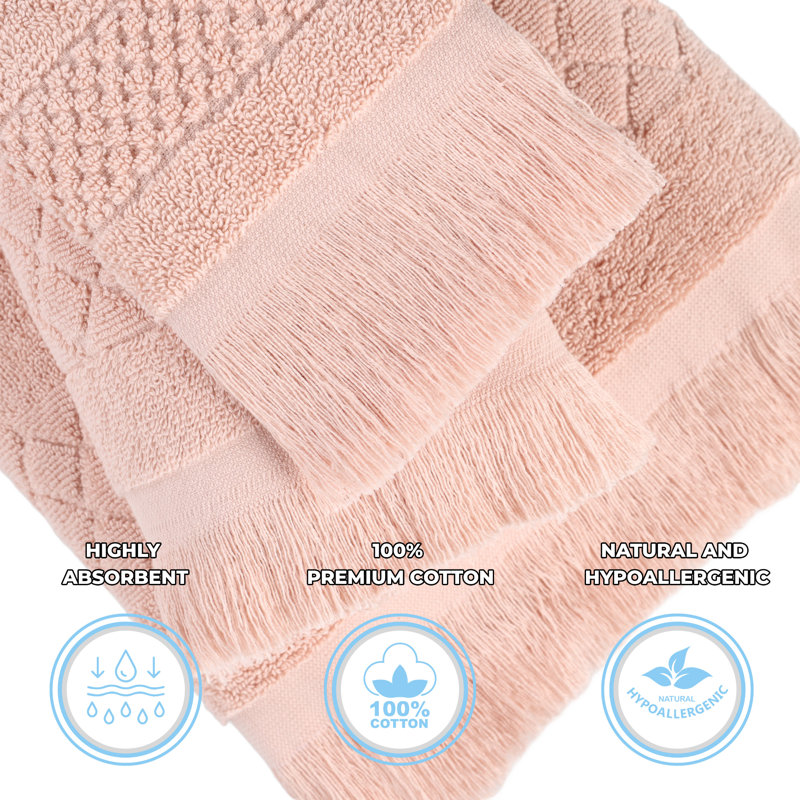Ensemble de serviettes en coton 3 pièces Blue Nile Mills, Rose, Ensemble 3 serviettes de bain