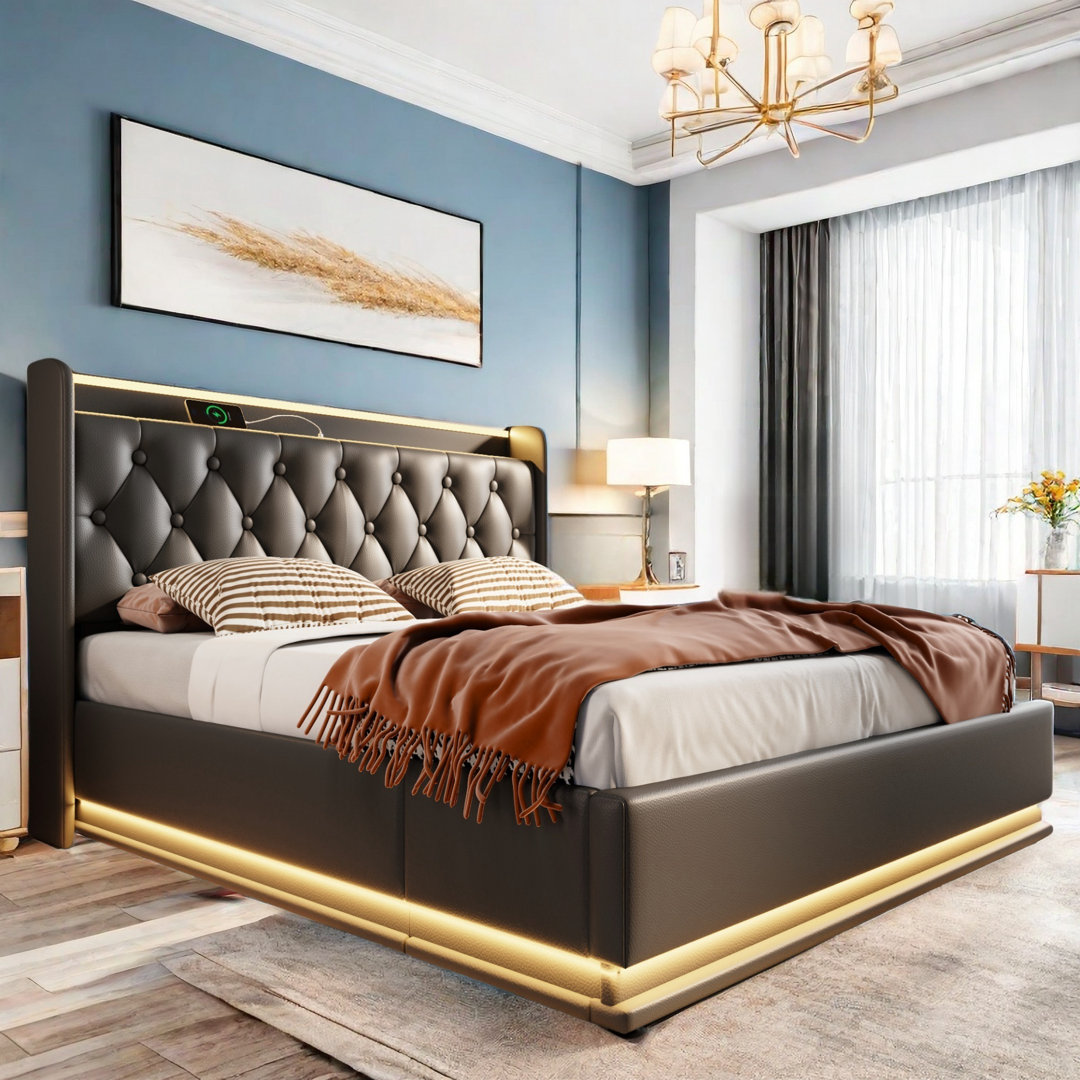 Upholstered Bed With Hydraulic Storage, Usb & Type-c Charging And 360° Surround Led Ivy Bronx 