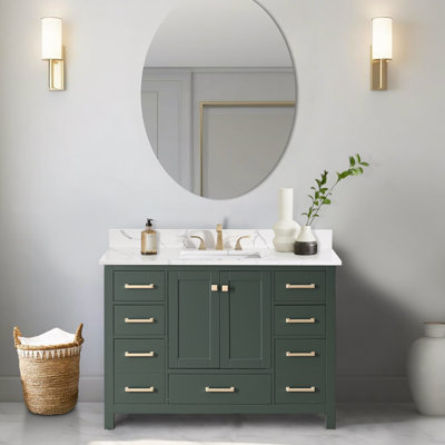 Plateau de meuble-lavabo simple 48 po avec lavabo en quartz - pour remplacement de meuble-lavabo, sans armoire