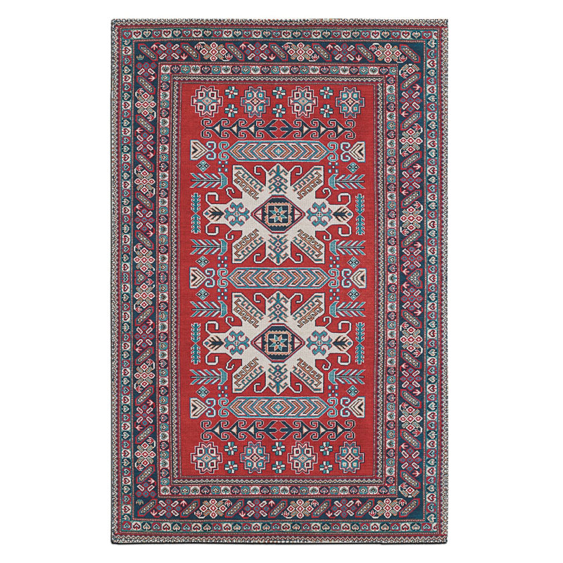 Tapis tissé à motif rétro, Rectangle 5 pi 1,02 po x 7 pi 6,55 po