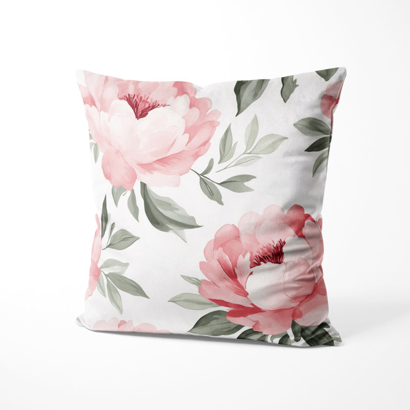 Coussin Floral - Coussin rose, H 20 po x l 20 po