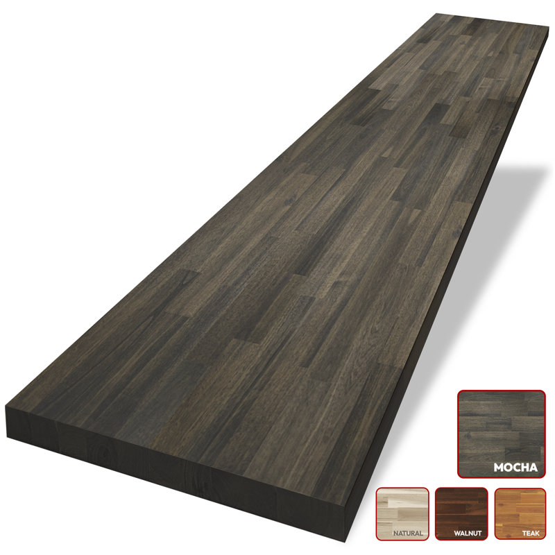 Comptoir de cuisine en bois massif Gladys, Moka, 1.5" H x 60" W x 25" D
