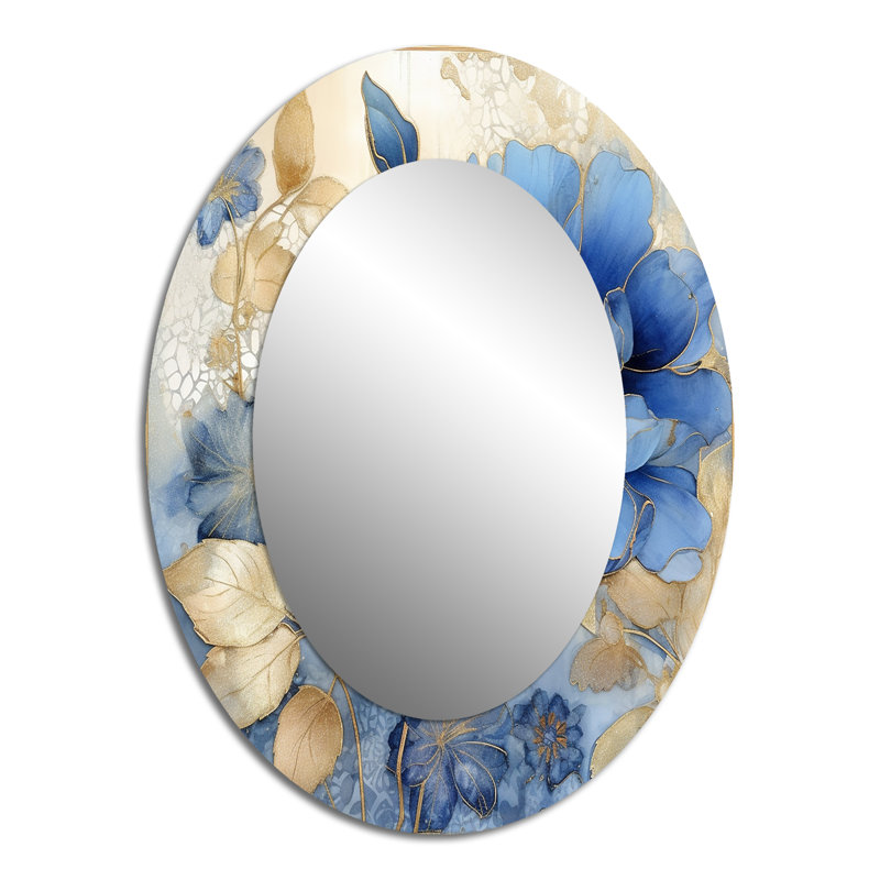 Grand miroir mural ovale en métal Blooming, 40 po x 30 po