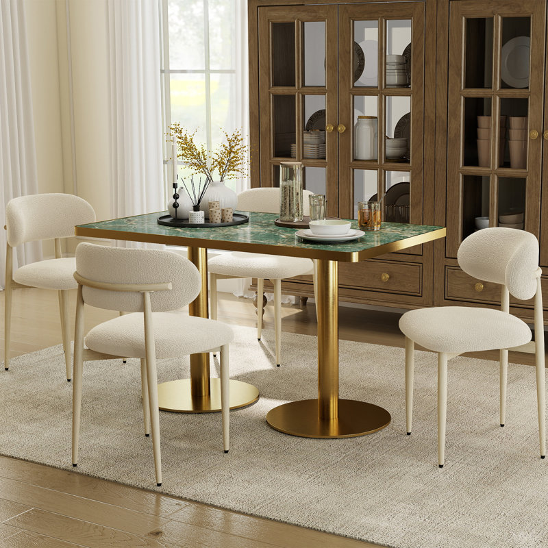 Table de salle à manger Tulipe de 120 cm (47,24 po), plateau en pierre frittée imitation marbre, piètement en acier inoxydable, résistante aux rayures et imperméable, idéale pour les restaurants et la maison.