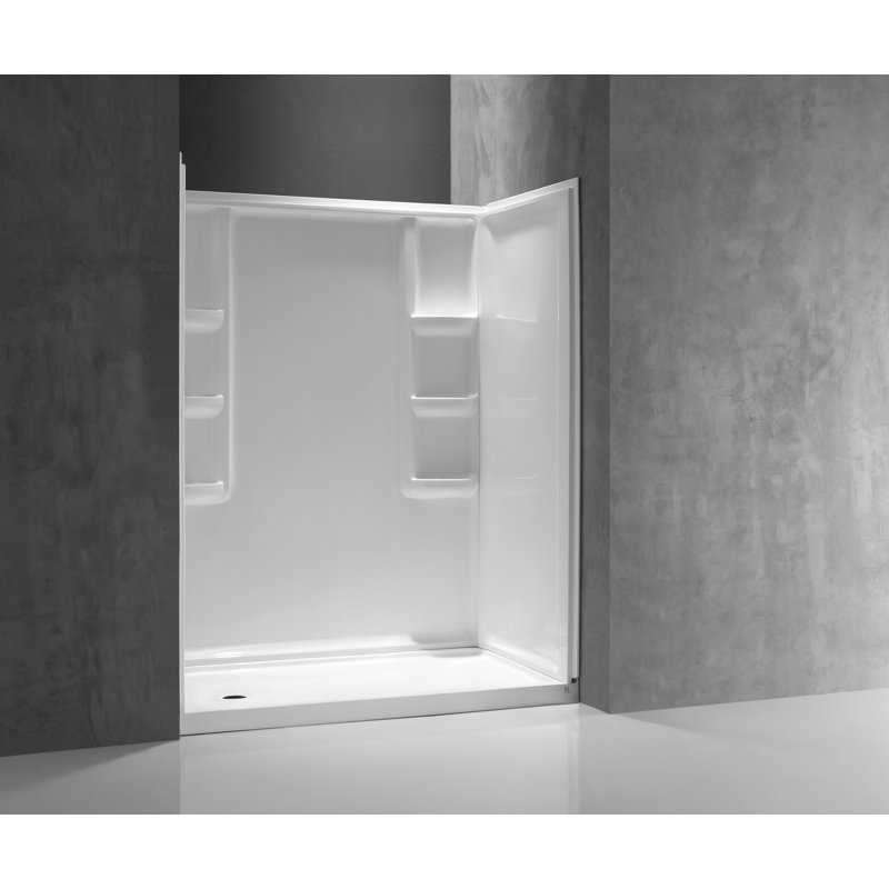 Lex-Class White Acrylic 3-Piece Alcove Shower Surround with Shelves