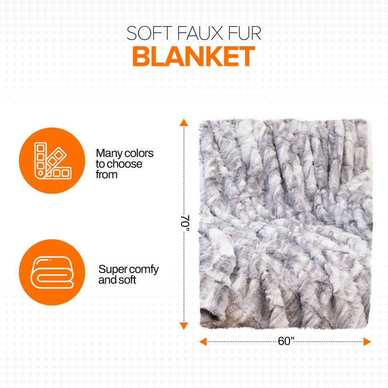 Couverture en fausse fourrure , Gris marbre, L 60 po x L 70 po