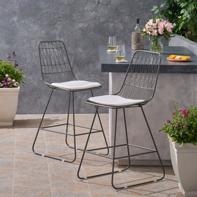 Nico Modern Geometric 26.25" Patio Bar Stool with Cushion