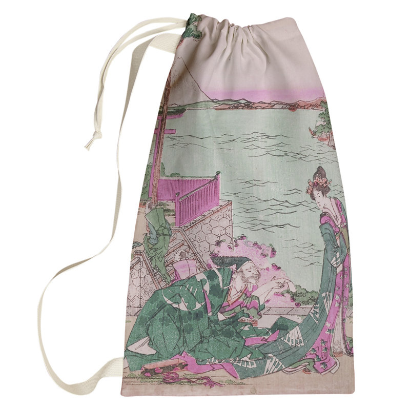 Sac à lessive en poucela japonais, Petit (H 64 po x l 20 po x P 1,5 po), Vert/rose