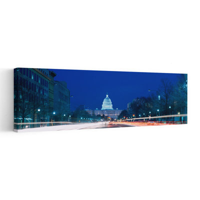 Government Building Lit Up At Dusk, Capitol Building, Pennsylvania Avenue, Washington Dc, Usa Abstract Contemporary Architecture City Wall Art
