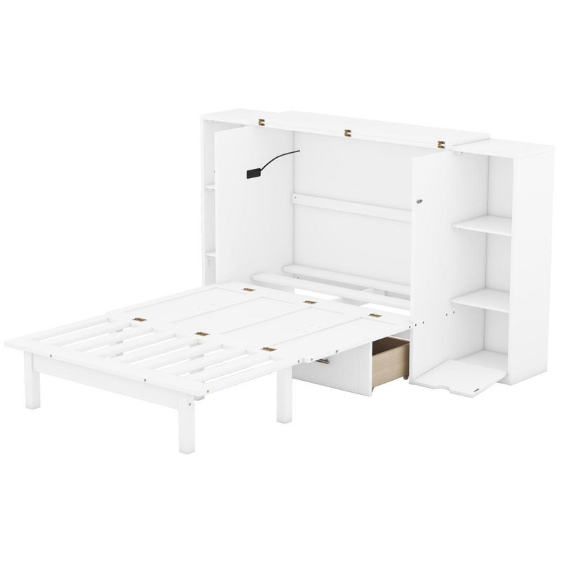 Grand lit escamotable avec tiroir (blanc)