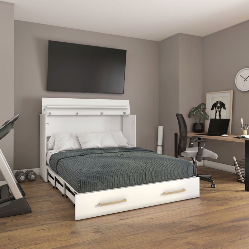 Lit cabinet TRIADE – design escamotable gain de place avec lit queen pliable – choix de finis, Blanc