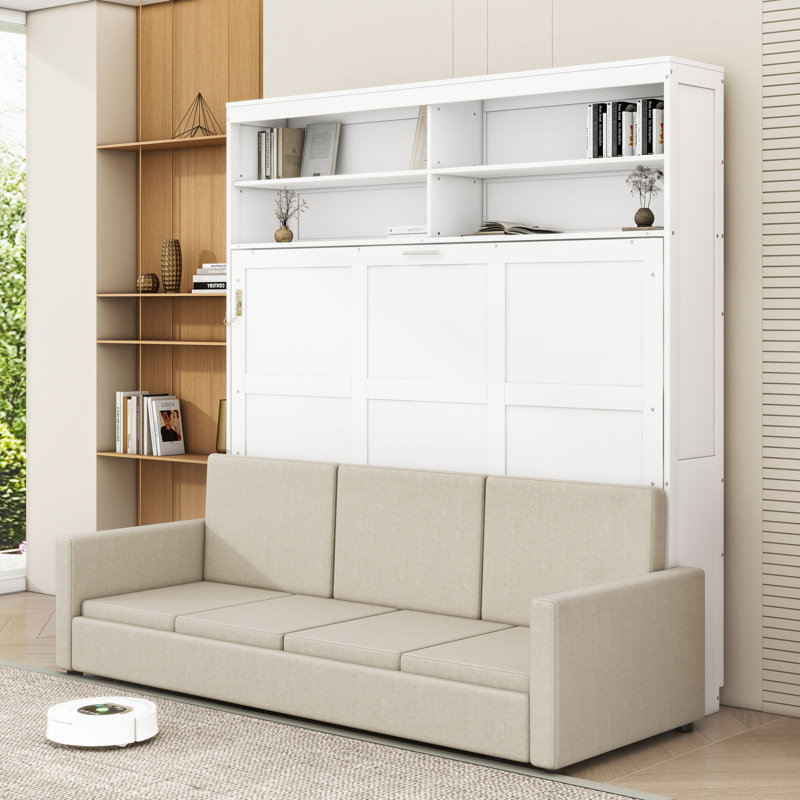 Grand lit escamotable avec canapé, Blanc