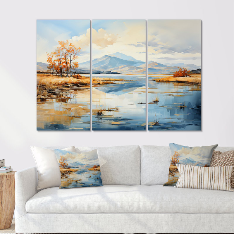 Lacs, rivières, minimalisme, ensemble d'art sur toile, Toile tendue, H 40 po x l 60 po x P 1 po