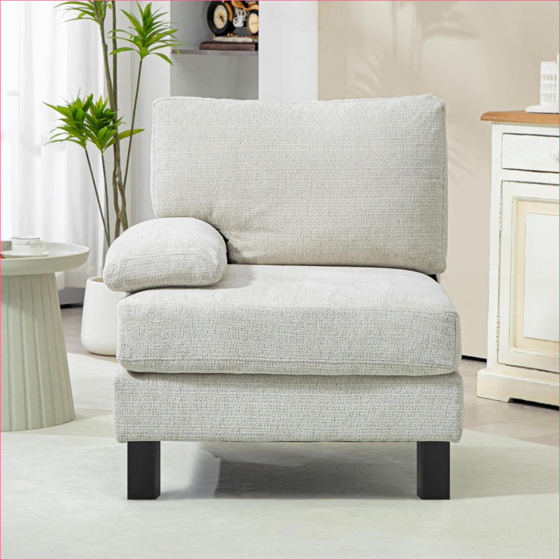 Canapé modulaire modulaire faisant face à la gauche | Moderne | Pieds en bois massif | pour salon chambre à coucher | Crème / blanc | Polyester