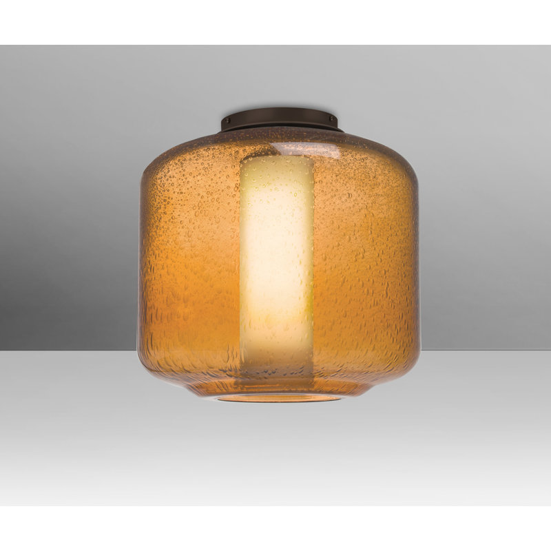 Plafonnier encastré de tambour simple 9,5 po 1 lumières Spero, Bronze, Ambre