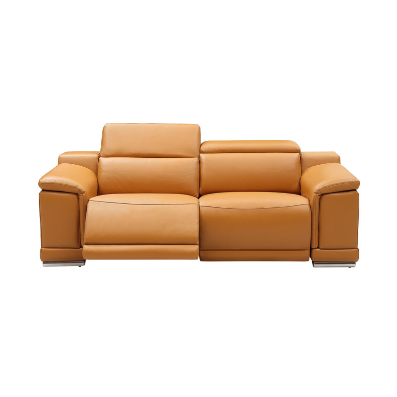 Canapé inclinable en cuir, Cuir véritable orange