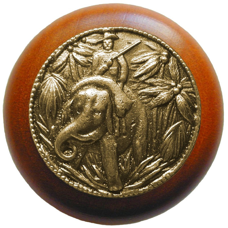 Poignée champignon 1,5 po All Creatures, Laiton antique / bois de cerisier