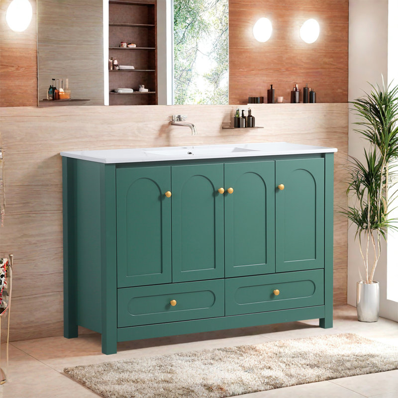 Meuble-lavabo 48 po avec lavabo en céramique, Vert