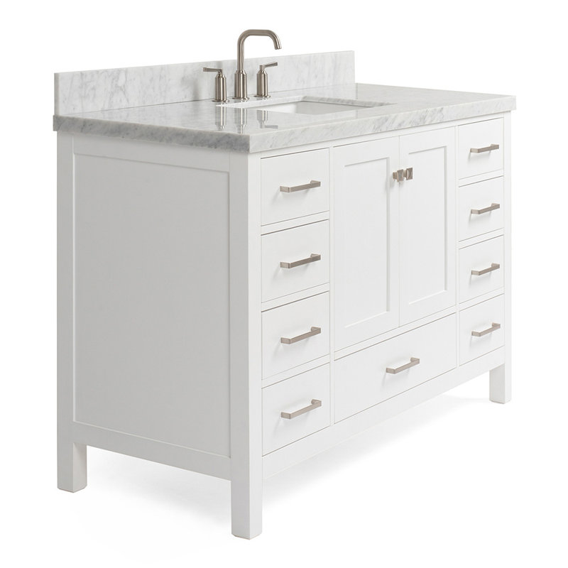 Ensemble de meuble-lavabo simple 55 po Cambridge, Blanc / nickel brossé, Rectangular