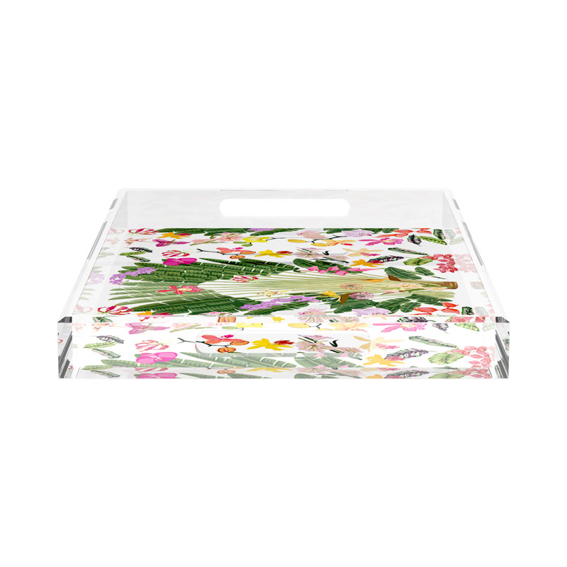 Fantasy Tropical White Acrylic Rectangle Decorative Tray, 22.5"W x 14.5"D x 2"H
