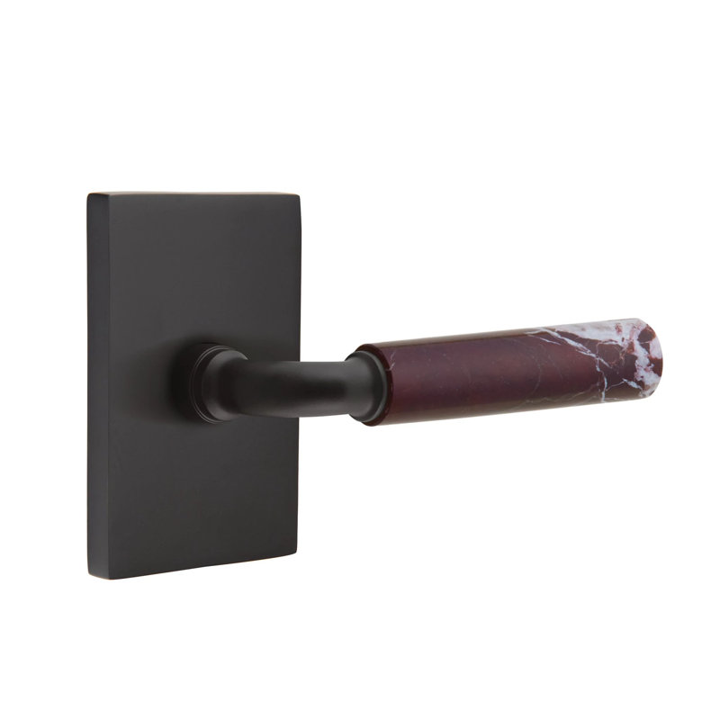 Ensemble de leviers de passage Emtek Select avec rosette rectangulaire et tige R-Bar, levier en marbre Rosso Levanto, Oui