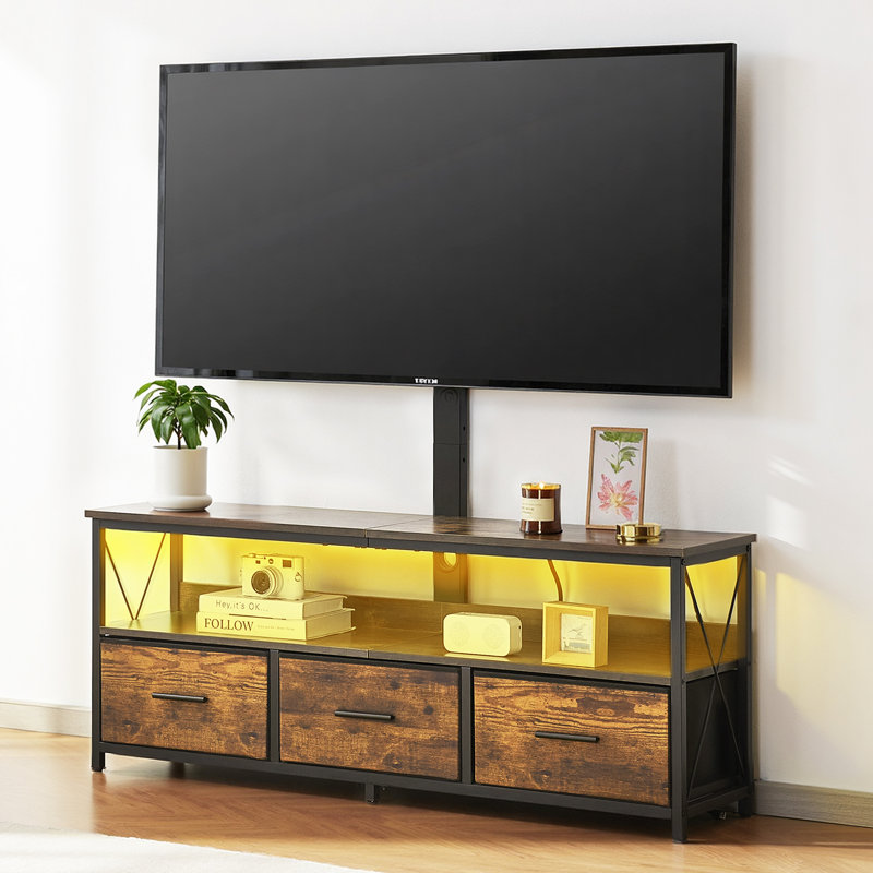 52" TV Stand with Mount for up to 75 in TVs with 3 Drawers & LED Lights