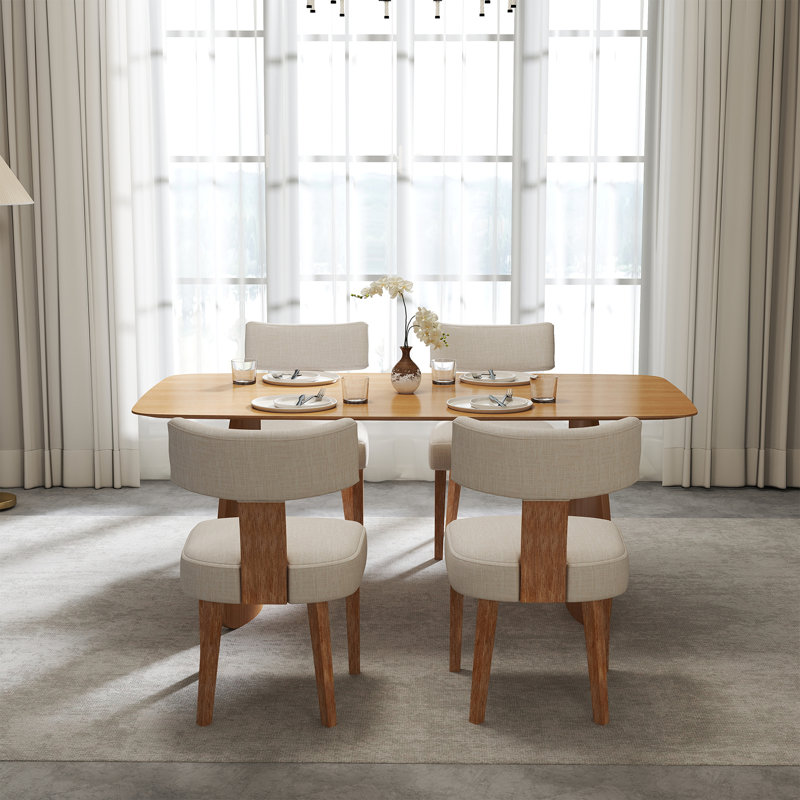 Dining Set, Mid-Century Modern Wooden Table & Upholstered Chair Set For Home, Kitchen, Dining Room, 5 Pieces: Table, 4 Chairs