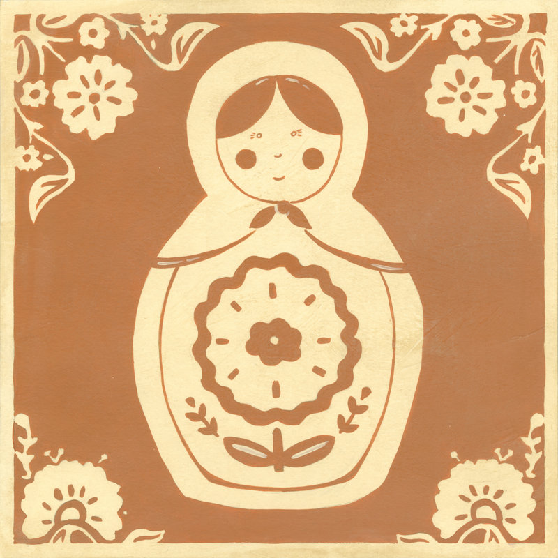 Russian Doll In Orange by June Erica Vess - Wrapped Canvas Print, 30cm H x 30cm W x 3.8cm D	