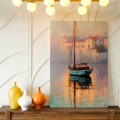 Sailboat Harbor Reflection Canvas Print Coastal Seascape Painting Decor Wall Art, Decorative Home Accent, Living Room, Bedroom and Office Decor, Gallery Wall Artwork, Modern Interior Styling