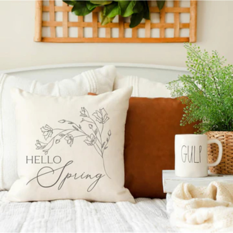  Hello Spring Floral - Spring Cotton Pillow Cover