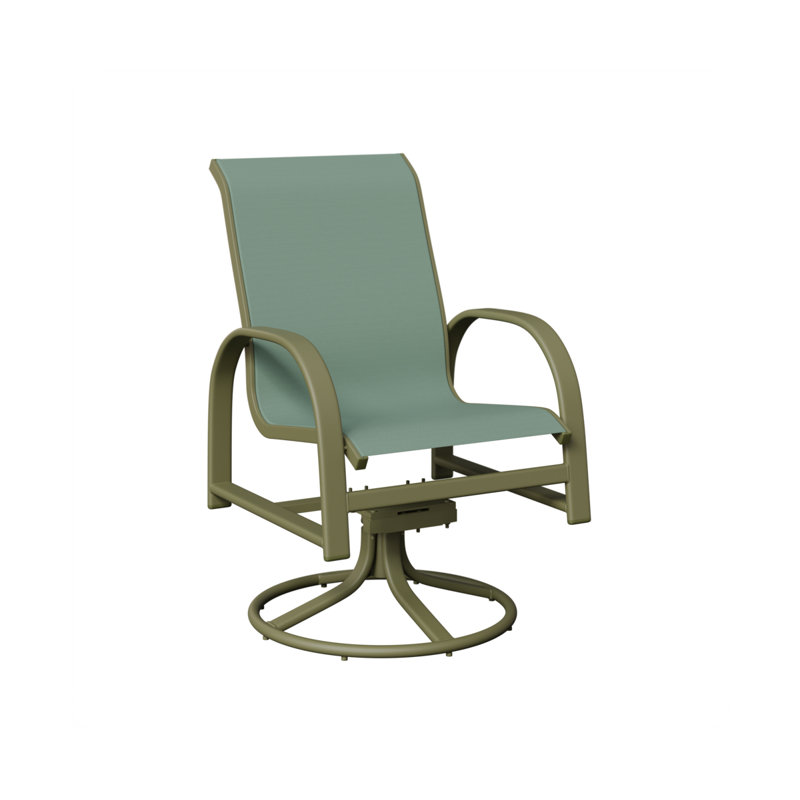 Amma Green Sage Aluminum Swivel Rocker Dining Chair With Sage Blue Sling Fabric, Sage Blue, Aluminum Green Sage