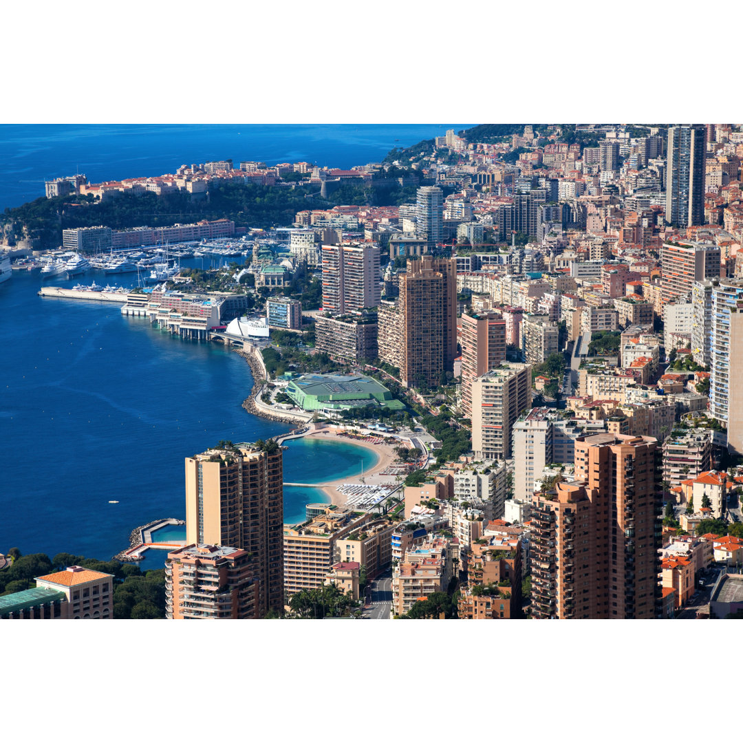 PrincipautÃ© De Monaco Monte-Carlo Aereal View With Skyscrapers von Photovideostock - No Frame Kunstdrucke auf Leinwand