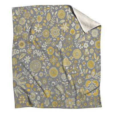 Gray Yellow Floral Pattern Blankets