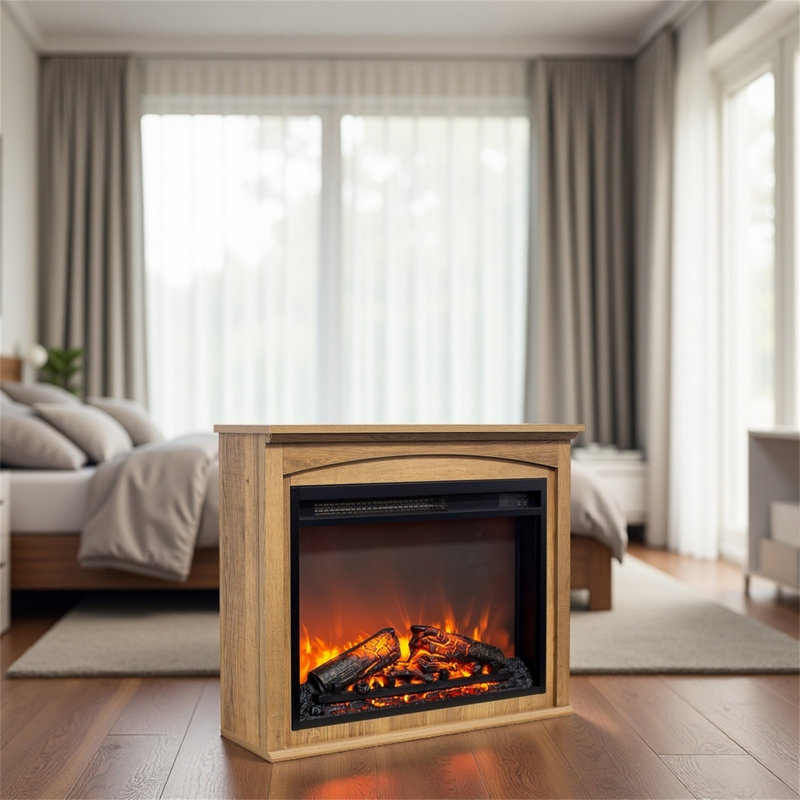 28-inch Electric Fireplace With Realistic Flames And Overheat Protection