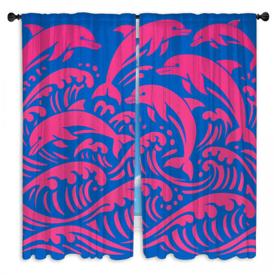 Dolphins Waves Window Curtains Dolphins Sheer - 2 Panels