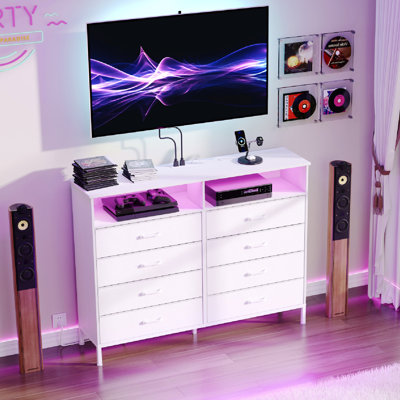 47.2'' W 8 - Drawer Dresser for Bedroom with Led Lights and Charging Station