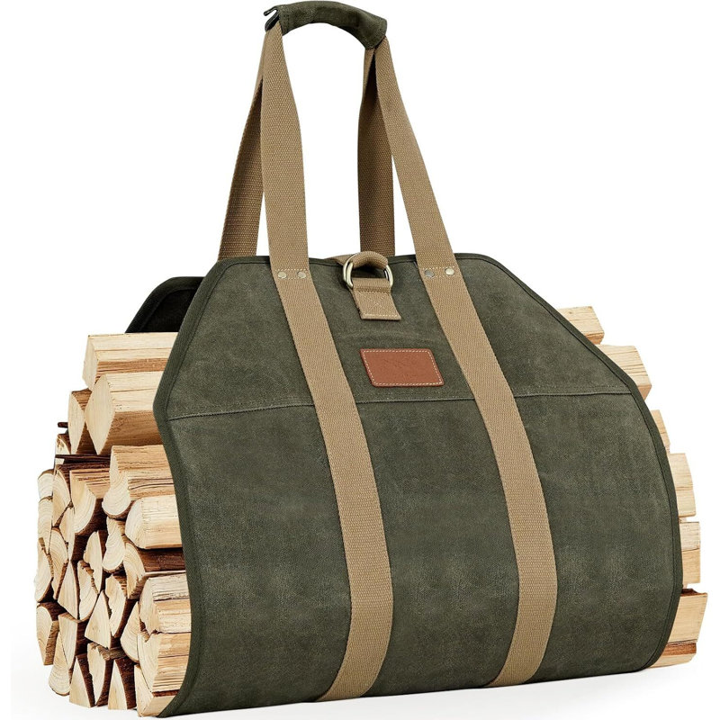 Fourre-tout en bois ciré 16 oz - sangles doubles renforcées robustes pour le camping et le foyer