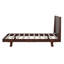 Lit plateforme en bois de style moderne du milieu du siècle, format Queen, tête de lit imposante, pieds fuselés inclinés, sans sommier, noyer-1133091038-1133091025