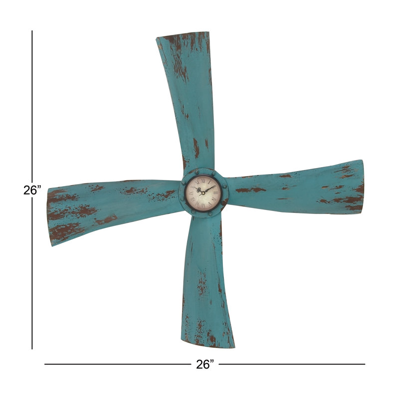 Horloge murale hélice en métal, Cyan