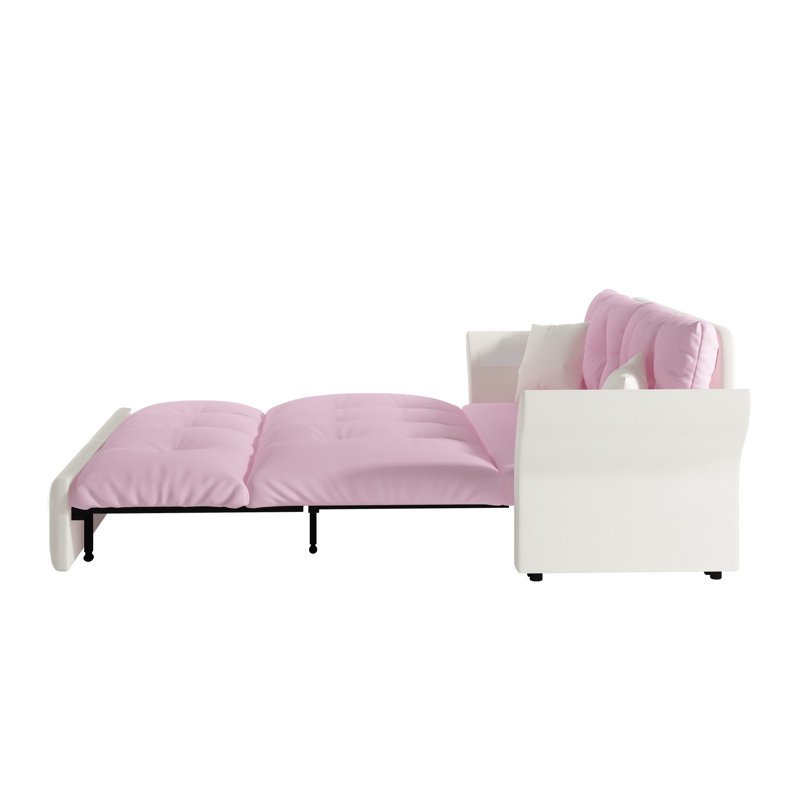Lit gigogne convertible 3 en 1 rose, grand lit de 74,8 po, revêtement en velours, support confortable, velours de construction en acier, 2 sièges, assemblage rapide et respirant, style moderne