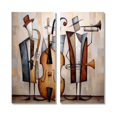 «Abstract Jazz Band In New York City», reproduction d'art sur toile, art mural rétro brun, 2 pièces