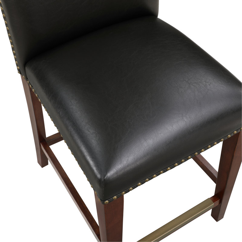 Brown Faux Leather Stool With Foam Filled Cushion And Elegance Dark Hand Upholstery